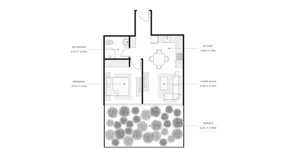 Планировка квартиры 1 спальня в ЖК AZIZI RIVIERA BEACHFRONT № 11049 (2D)
