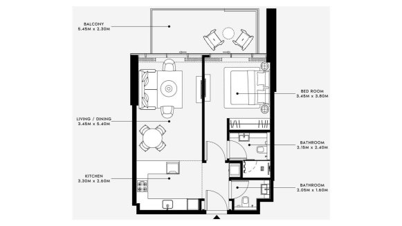 Apartment floor plan, 1 bedroom in AZIZI RIVIERA No. 11050 (2D)
