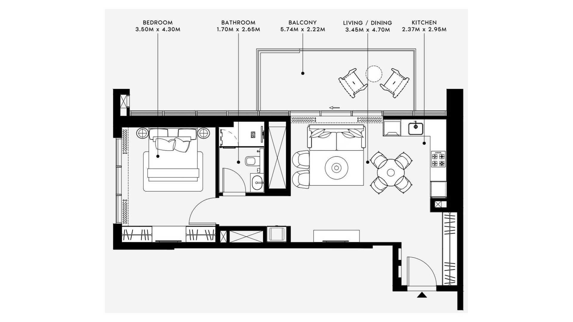 Apartment floor plan, 1 bedroom in AZIZI RIVIERA No. 11052