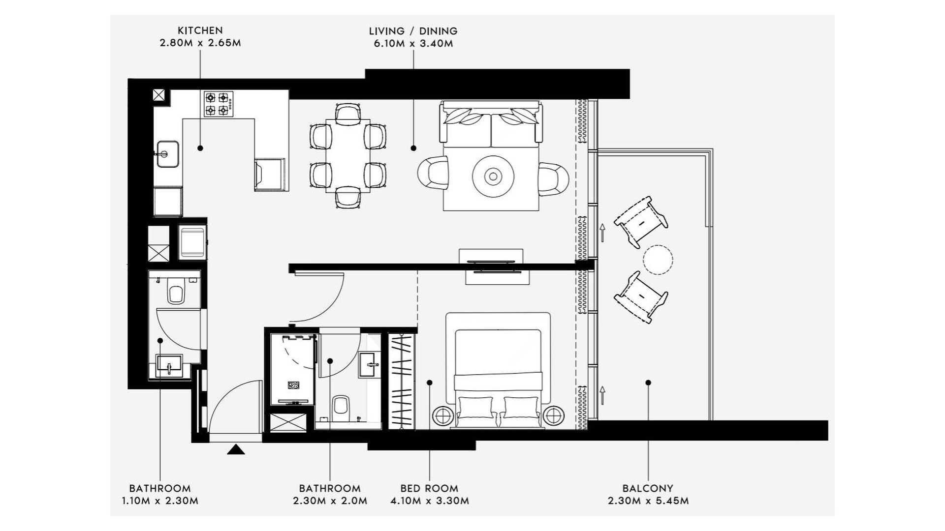 Apartment floor plan, 1 bedroom in AZIZI RIVIERA No. 11051